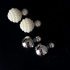 Double sided Pearl and Chrome Earring Set